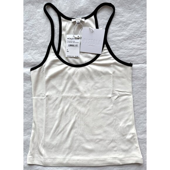 PISTOLA NWT PALOMA SCOOP NECK LE BLANC WITH NOIR RAYON RIB TANK. SIZE S - Picture 7 of 11